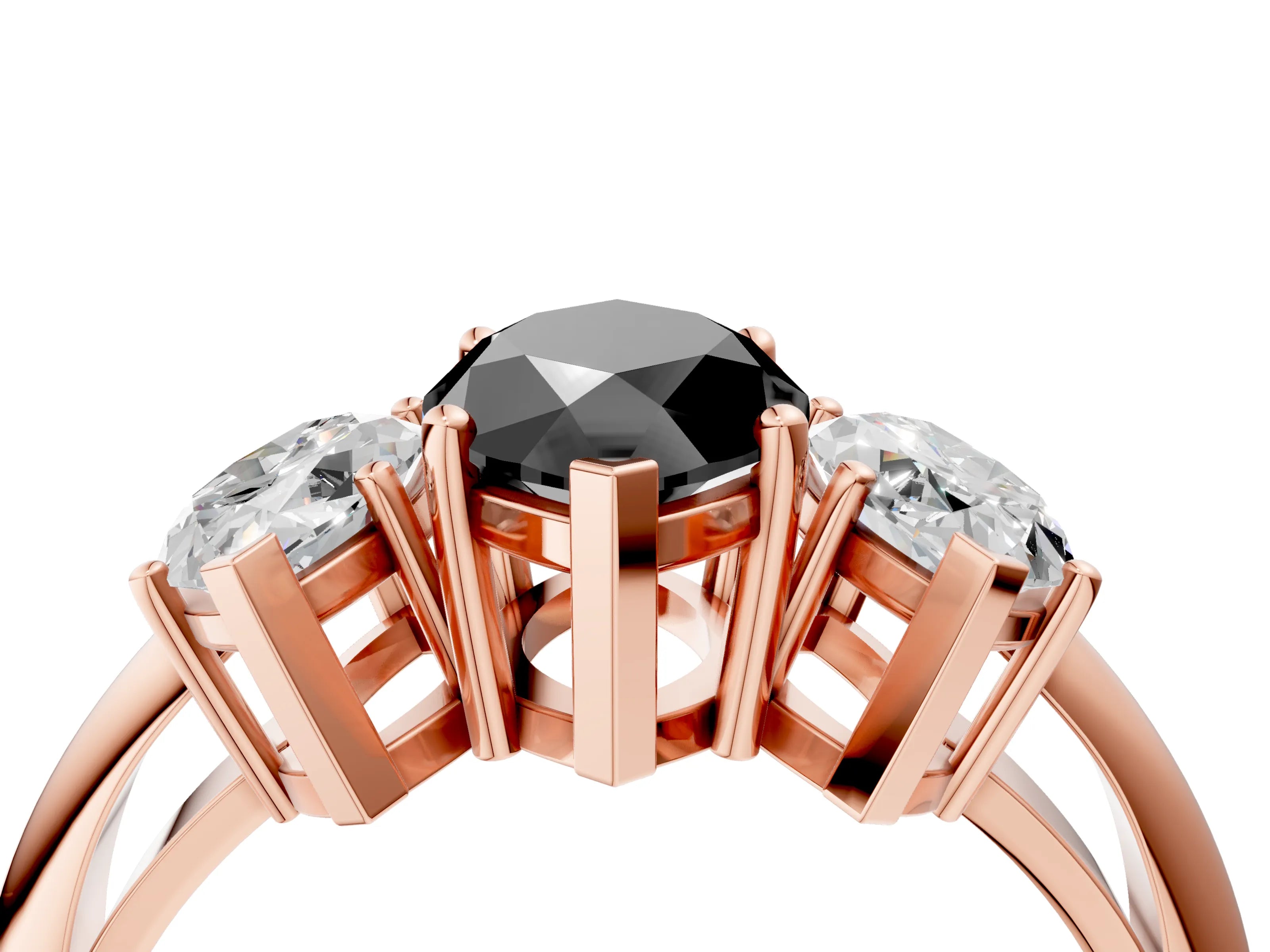 Rose gold Three-Stone Fancy Black Marquise Cut Cut Diamond Engagement Ring with Prong Setting on a White Gold Band_4