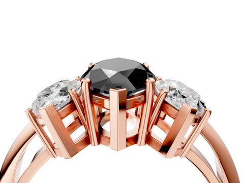 Rose gold Three-Stone Fancy Black Marquise Cut Cut Diamond Engagement Ring with Prong Setting on a White Gold Band_40