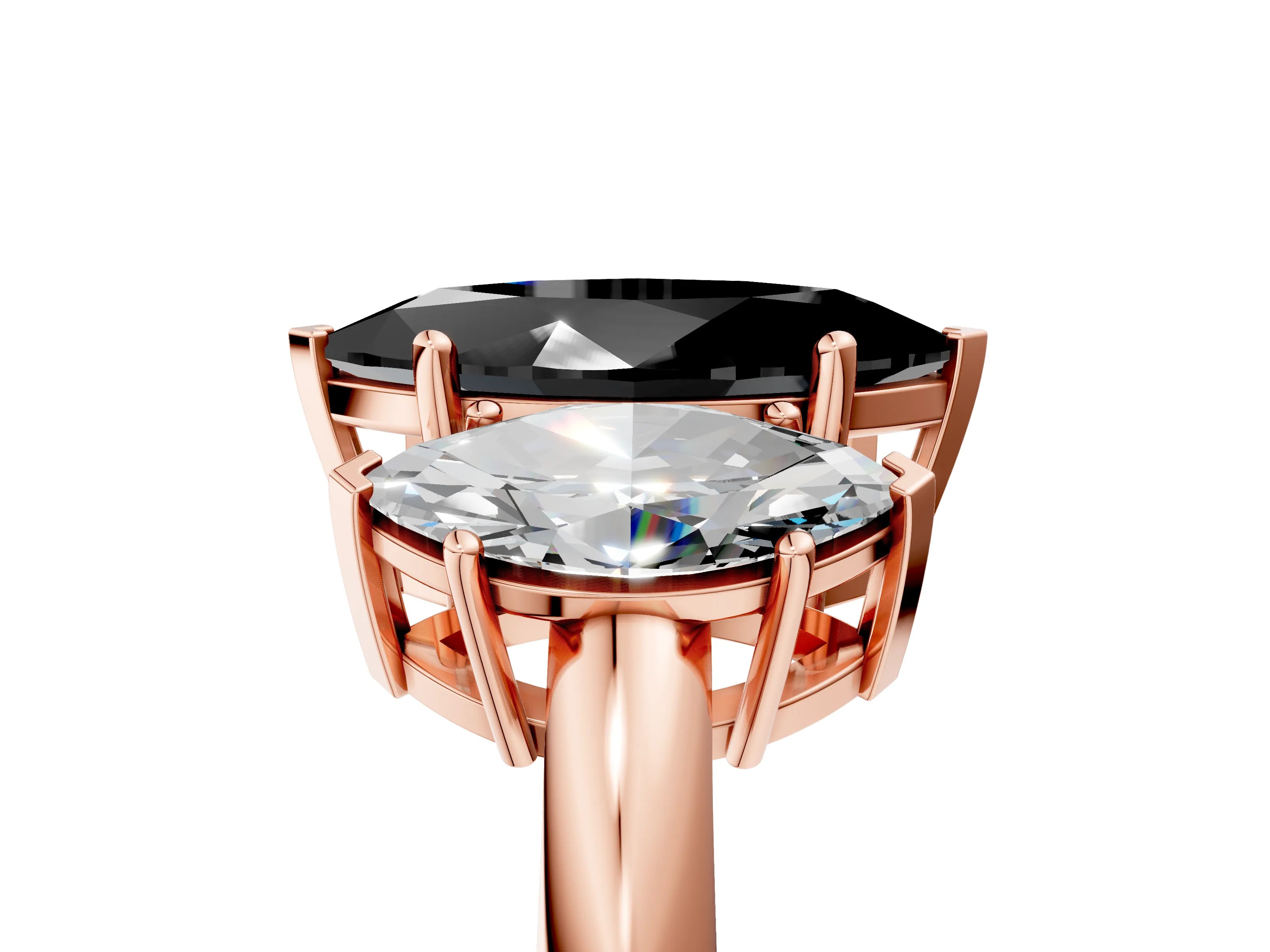 Rose gold Three-Stone Fancy Black Marquise Cut Cut Diamond Engagement Ring with Prong Setting on a White Gold Band_5