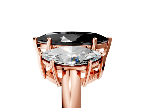 Rose gold Three-Stone Fancy Black Marquise Cut Cut Diamond Engagement Ring with Prong Setting on a White Gold Band_5