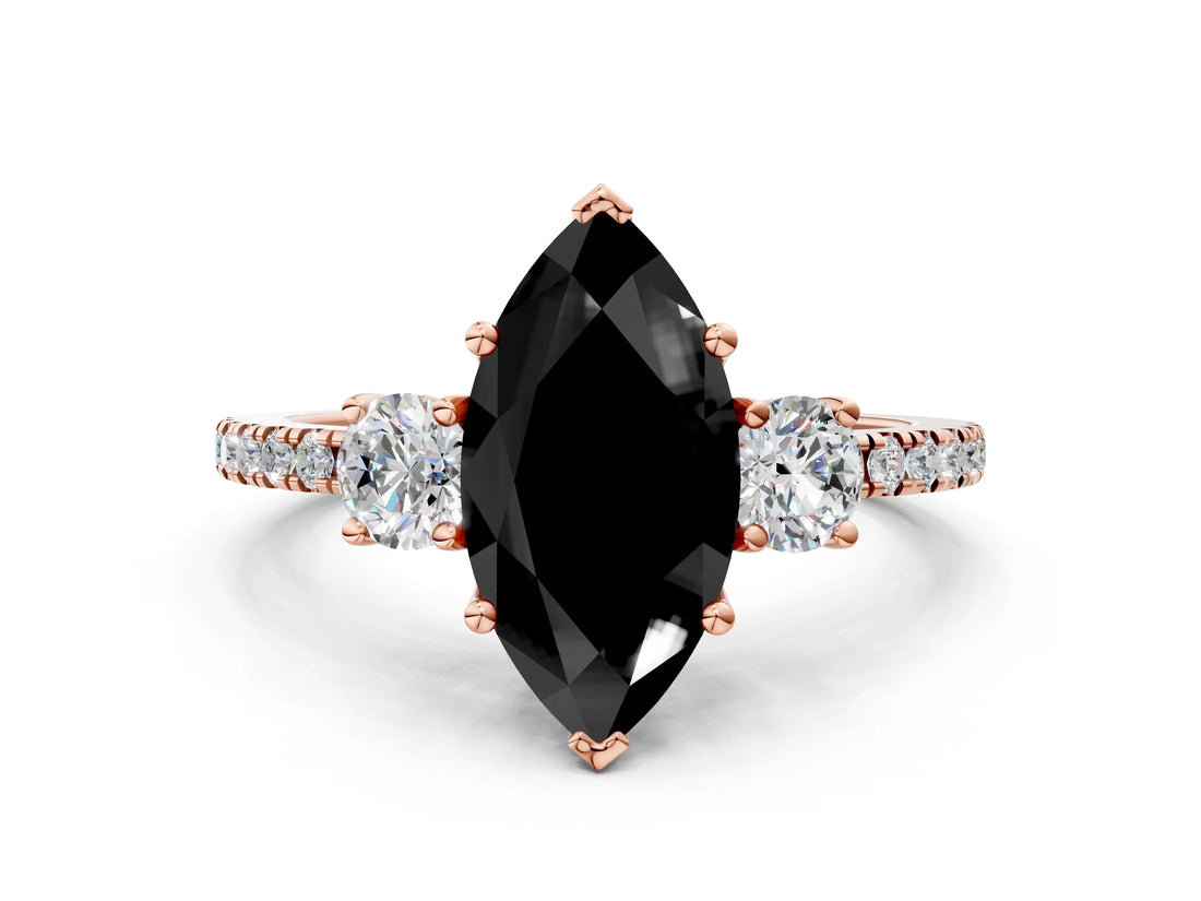 Rose gold Three-Stone Fancy Black Marquise Cut Cut Diamond Pavé Band with Prong Setting_15
