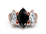 Rose gold Three-Stone Fancy Black Marquise Cut Cut Diamond Ring with Channel-Set Band and Four-Prong Setting_12