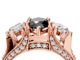 Rose gold Three-Stone Fancy Black Marquise Cut Cut Diamond Ring with Channel-Set Band and Four-Prong Setting_16