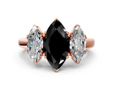 Rose gold Three-Stone Fancy Black Marquise Cut Cut Diamond Ring with Channel Set Band and Four-Prong Setting_24