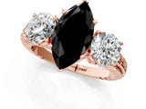 Rose gold Three-Stone Fancy Black Marquise Cut Cut Diamond Ring with Channel-Set Band and Prong Setting_1