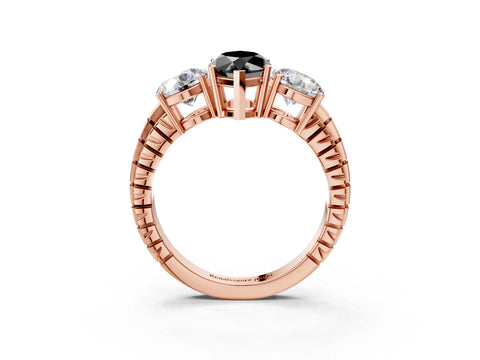 Rose gold Three-Stone Fancy Black Marquise Cut Cut Diamond Ring with Channel-Set Band and Prong Setting_3