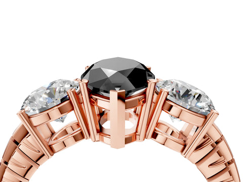 Rose gold Three-Stone Fancy Black Marquise Cut Cut Diamond Ring with Channel-Set Band and Prong Setting_4