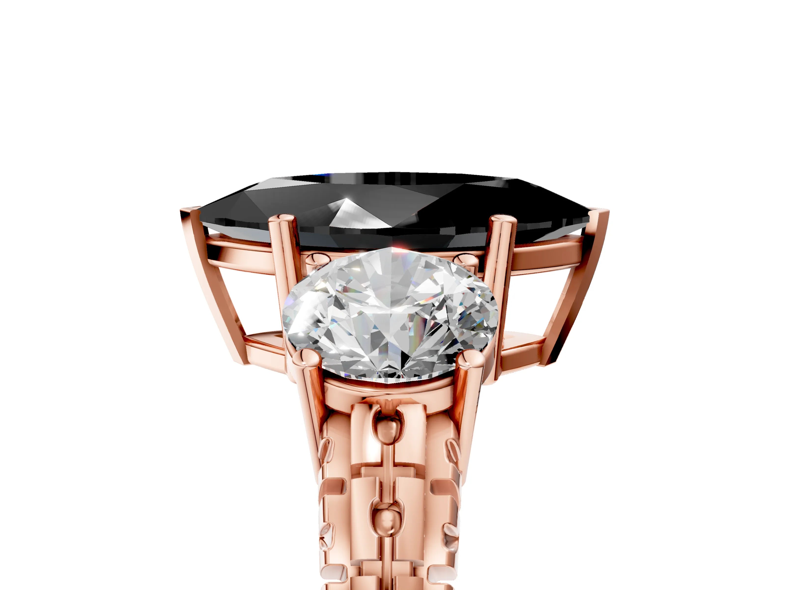 Rose gold Three-Stone Fancy Black Marquise Cut Cut Diamond Ring with Channel-Set Band and Prong Setting_5