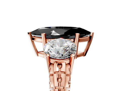 Rose gold Three-Stone Fancy Black Marquise Cut Cut Diamond Ring with Channel-Set Band and Prong Setting_5