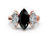 Rose gold Three-Stone Fancy Black Marquise Cut Cut Diamond Ring with Prong Setting and Classic Band