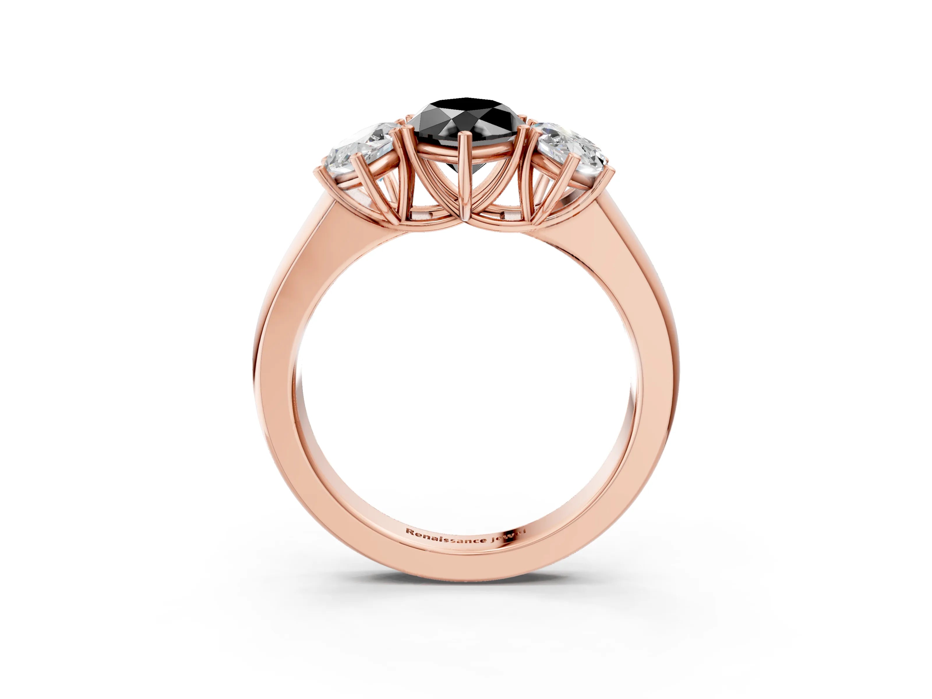 Rose gold Three-Stone Fancy Black Marquise Cut Cut Diamond Ring with Prong Setting and Classic Band_3