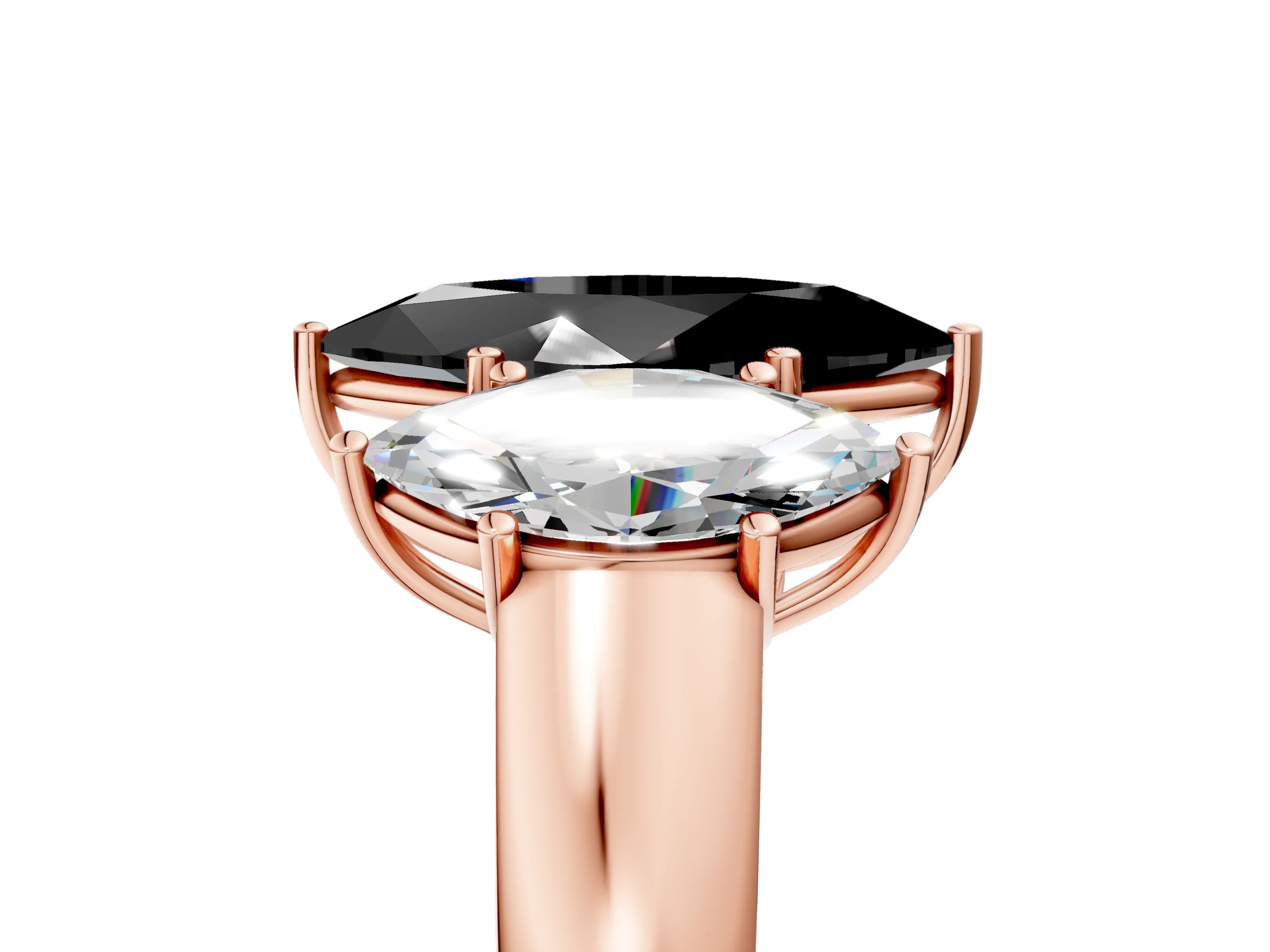 Rose gold Three-Stone Fancy Black Marquise Cut Cut Diamond Ring with Prong Setting and Classic Band_5