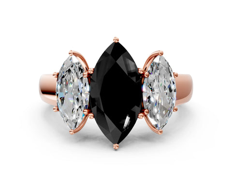Rose gold Three-Stone Fancy Black Marquise Cut Cut Diamond Ring with Prong Setting and Classic Band