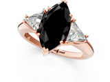 Rose gold Three-Stone Fancy Black Marquise Cut Cut Diamond Ring with Trillion Side Stones and Four-Prong Setting_4