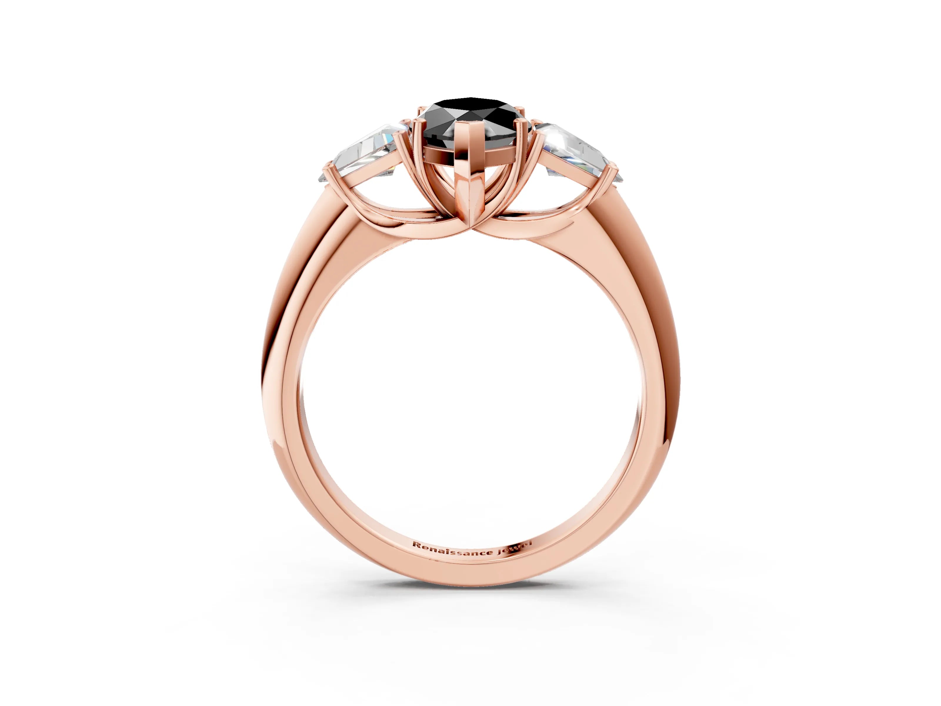 Rose gold Three-Stone Fancy Black Marquise Cut Cut Diamond Ring with Trillion Side Stones and Four-Prong Setting_6