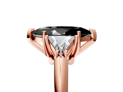 Rose gold Three-Stone Fancy Black Marquise Cut Cut Diamond Ring with Trillion Side Stones and Four-Prong Setting_8