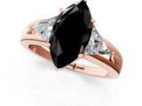 Rose gold Three-Stone Fancy Black Marquise Cut Cut Diamond Ring with Trillion Side Stones on a Split Shank Band_1