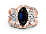 Rose gold Three-Stone Fancy Black Marquise Cut Cut Diamond Split Shank Prong Set Ring