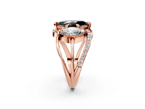 Rose gold Three-Stone Fancy Black Marquise Cut Cut Diamond Split Shank Prong Set Ring_2