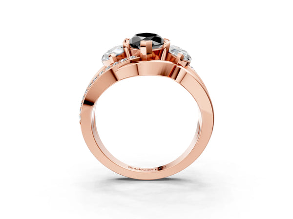 Rose Gold Marquise Three Stone Split Shank Engagement Ring Setting for Black Center
