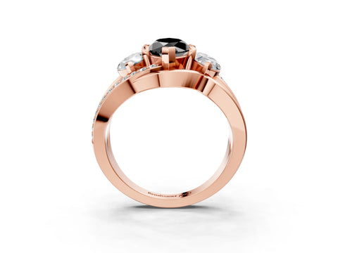 Rose gold Three-Stone Fancy Black Marquise Cut Cut Diamond Split Shank Prong Set Ring_3