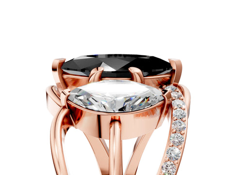 Rose gold Three-Stone Fancy Black Marquise Cut Cut Diamond Split Shank Prong Set Ring_5
