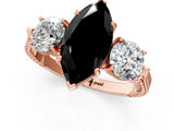 Rose gold Three-Stone Fancy Black Marquise Cut Cut Milgrain Band Prong Setting Ring_1