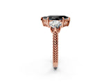Rose gold Three-Stone Fancy Black Marquise Cut Cut Milgrain Band Prong Setting Ring_2