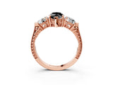 Rose gold Three-Stone Fancy Black Marquise Cut Cut Milgrain Band Prong Setting Ring_3