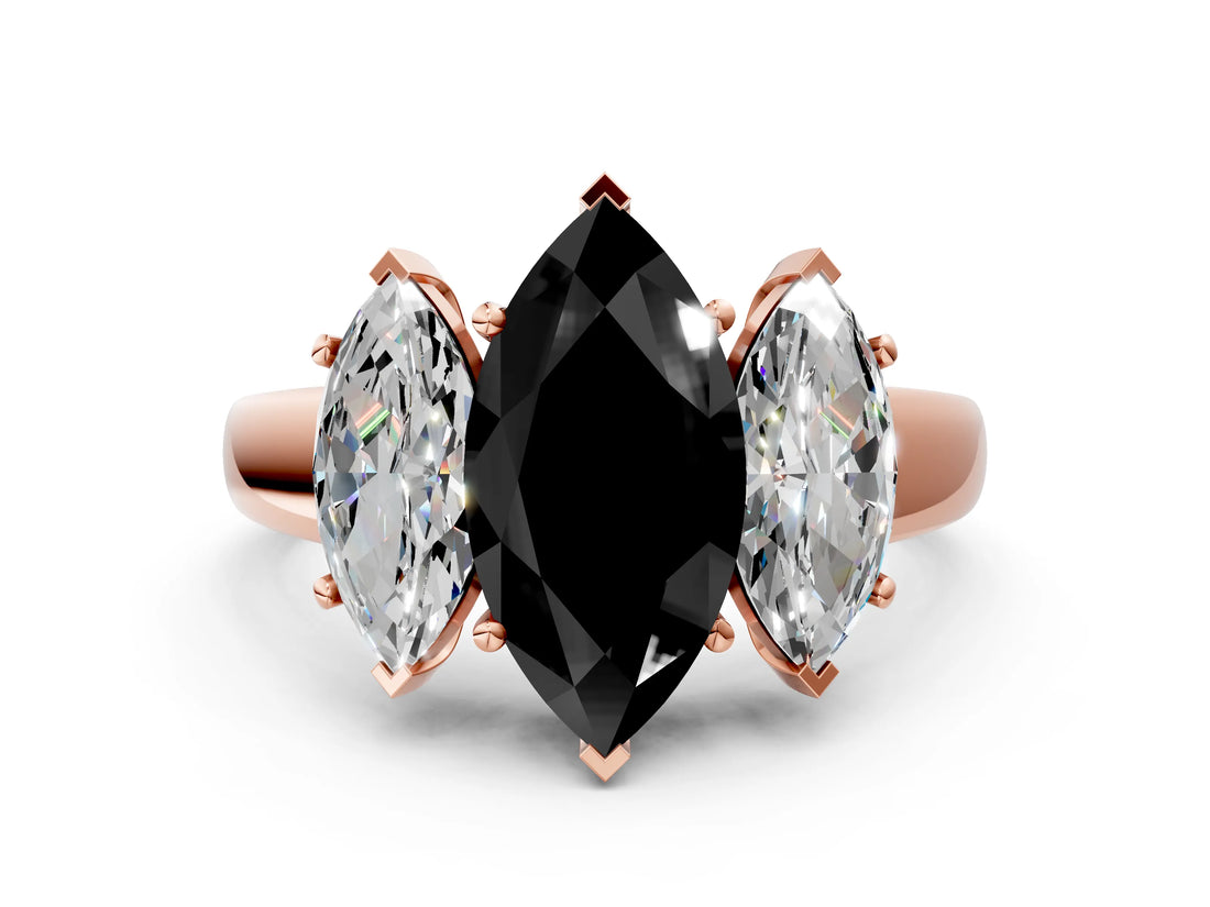 Rose gold Three-Stone Fancy Black Marquise Cut Cut Solitaire Ring with Classic Prong Setting