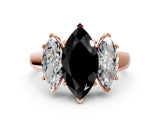 Rose gold Three-Stone Fancy Black Marquise Cut Cut Solitaire Ring with Classic Prong Setting