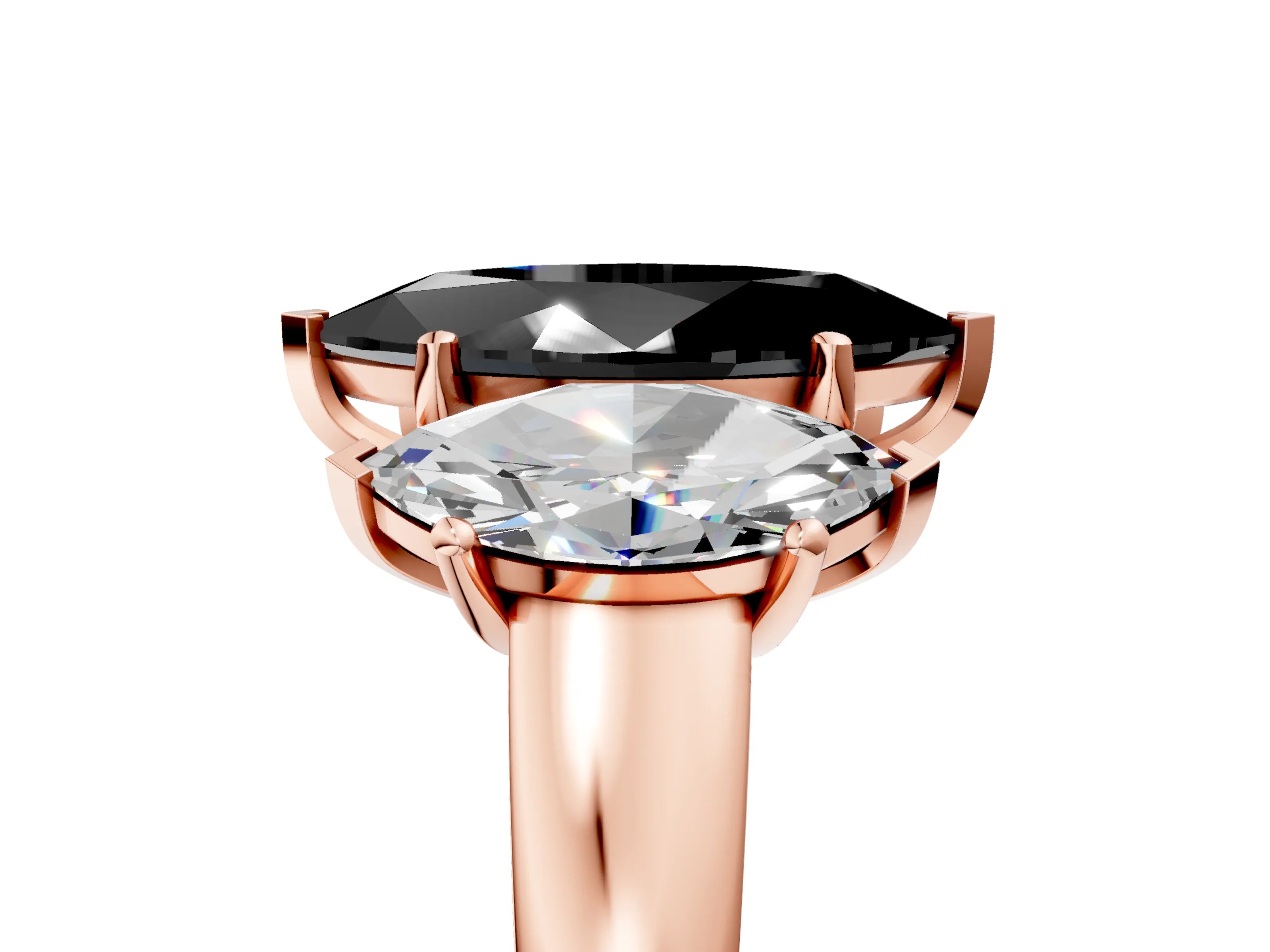 Rose gold Three-Stone Fancy Black Marquise Cut Cut Solitaire Ring with Classic Prong Setting_5