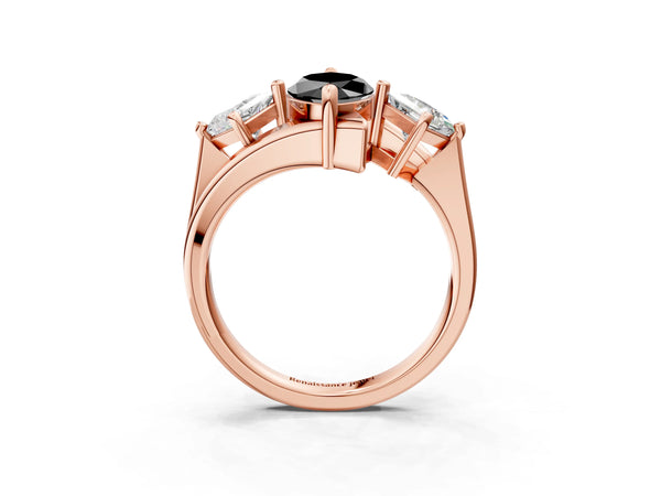 Rose gold Three-Stone Fancy Black Marquise Cut Cut Tension Band Ring with Four-Prong Setting
