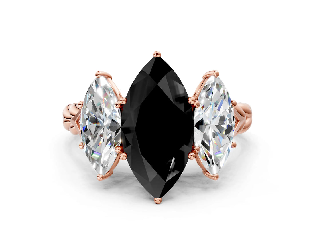 Rose gold Three-Stone Fancy Black Marquise Cut Diamond Braided Band Ring with Four-Prong Setting_12