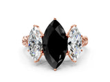 Rose gold Three-Stone Fancy Black Marquise Cut Diamond Braided Band Ring with Four-Prong Setting_12