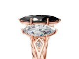 Rose gold Three-Stone Fancy Black Marquise Cut Diamond Braided Band Ring with Four-Prong Setting_17