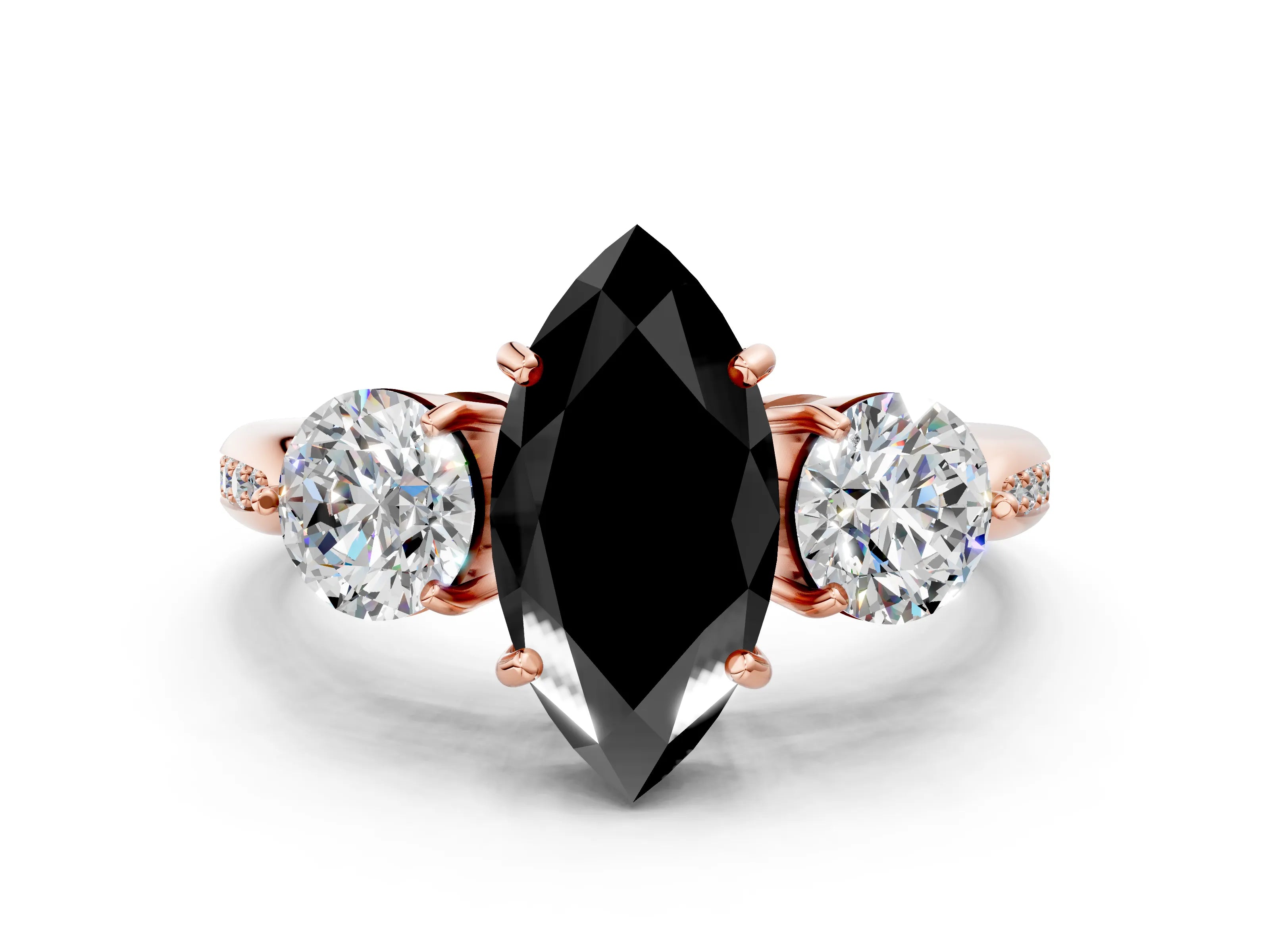 Rose gold Three-Stone Fancy Black Marquise Cut Diamond Channel Set Engagement Ring with Prong Setting_12