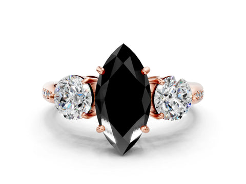Rose gold Three-Stone Fancy Black Marquise Cut Diamond Channel Set Engagement Ring with Prong Setting_12