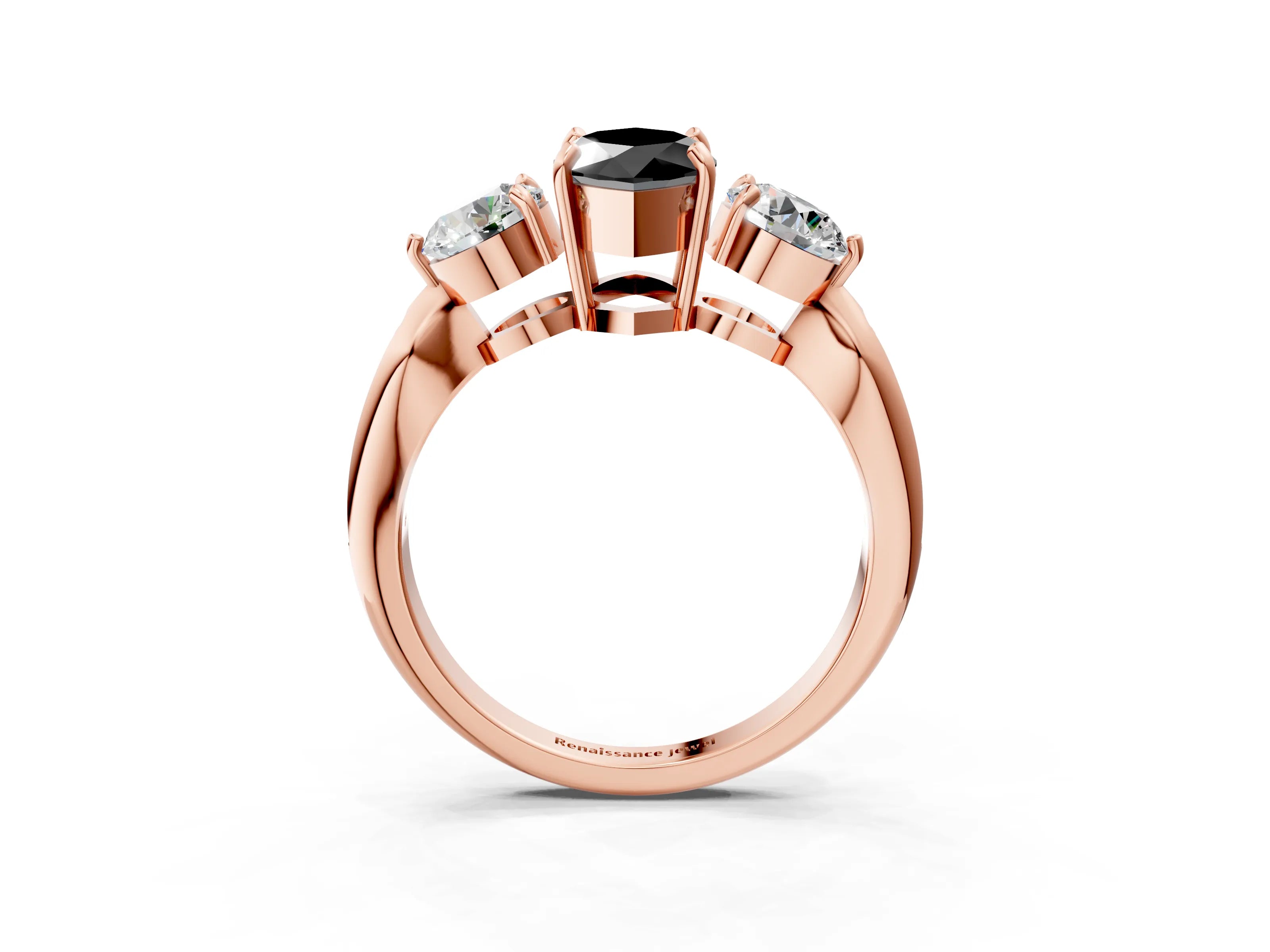 Rose gold Three-Stone Fancy Black Marquise Cut Diamond Channel Set Engagement Ring with Prong Setting_15
