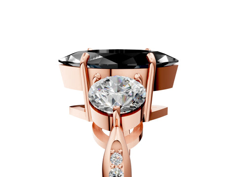 Rose gold Three-Stone Fancy Black Marquise Cut Diamond Channel Set Engagement Ring with Prong Setting_17