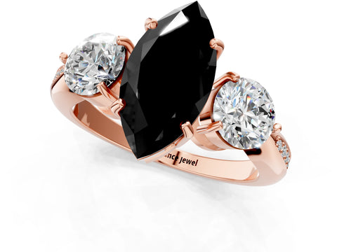 Rose gold Three-Stone Fancy Black Marquise Cut Diamond Channel Set Engagement Ring with Prong Setting_1