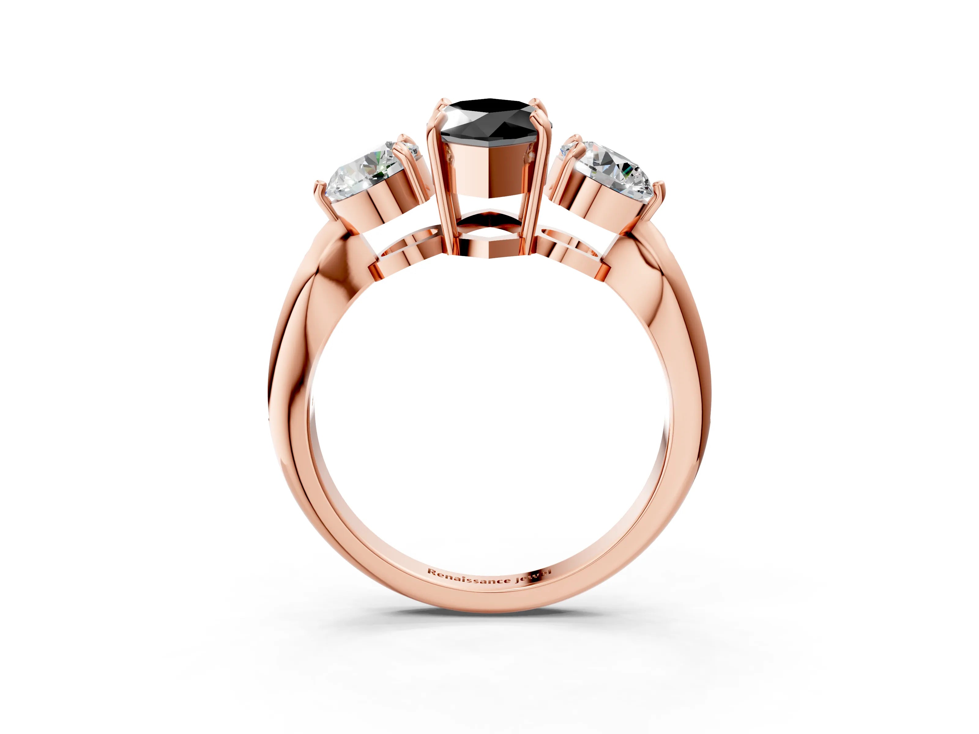 Rose gold Three-Stone Fancy Black Marquise Cut Diamond Channel Set Engagement Ring with Prong Setting_3