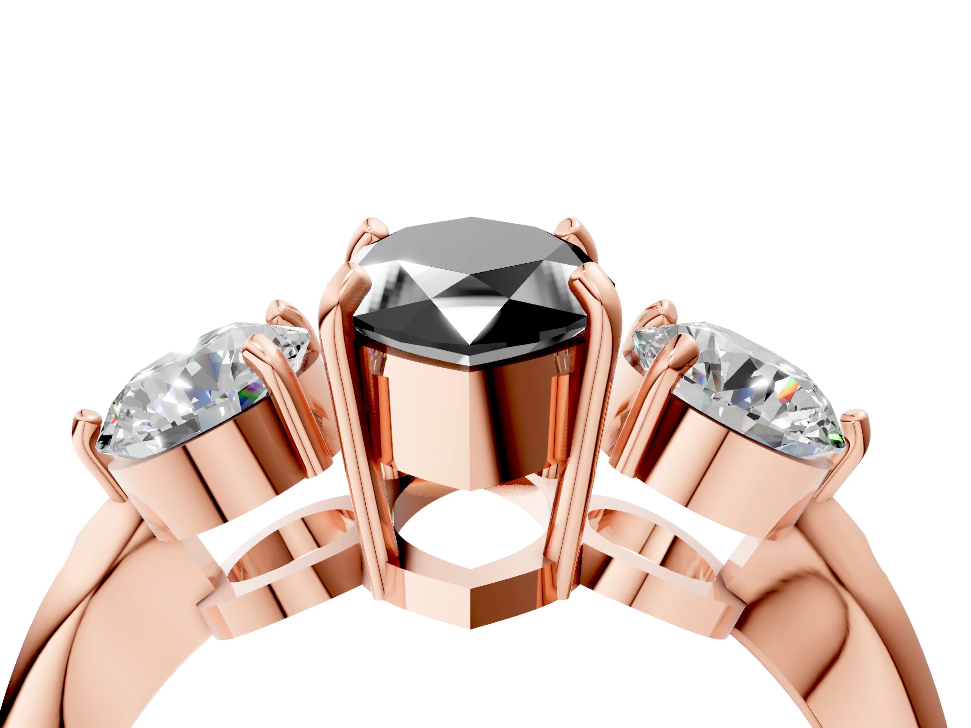 Rose gold Three-Stone Fancy Black Marquise Cut Diamond Channel Set Engagement Ring with Prong Setting_4