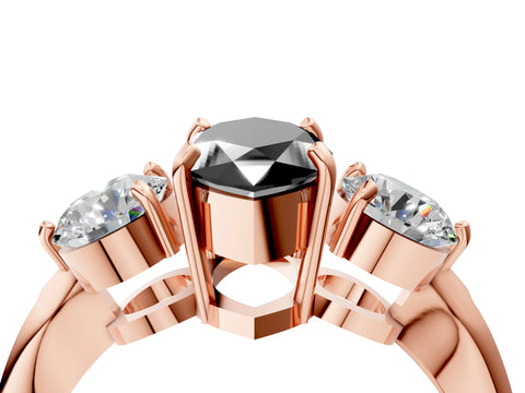 Rose gold Three-Stone Fancy Black Marquise Cut Diamond Channel Set Engagement Ring with Prong Setting_4
