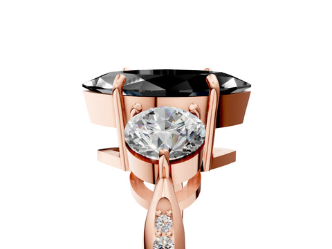 Rose gold Three-Stone Fancy Black Marquise Cut Diamond Channel Set Engagement Ring with Prong Setting_5