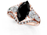 Rose gold Three-Stone Fancy Black Marquise Cut Diamond Engagement Ring with Pave Band and Prong Setting_1