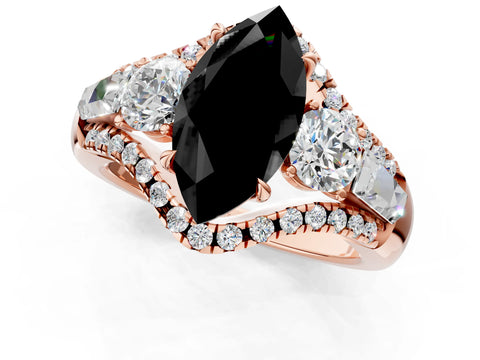 Rose gold Three-Stone Fancy Black Marquise Cut Diamond Engagement Ring with Pave Band and Prong Setting_1