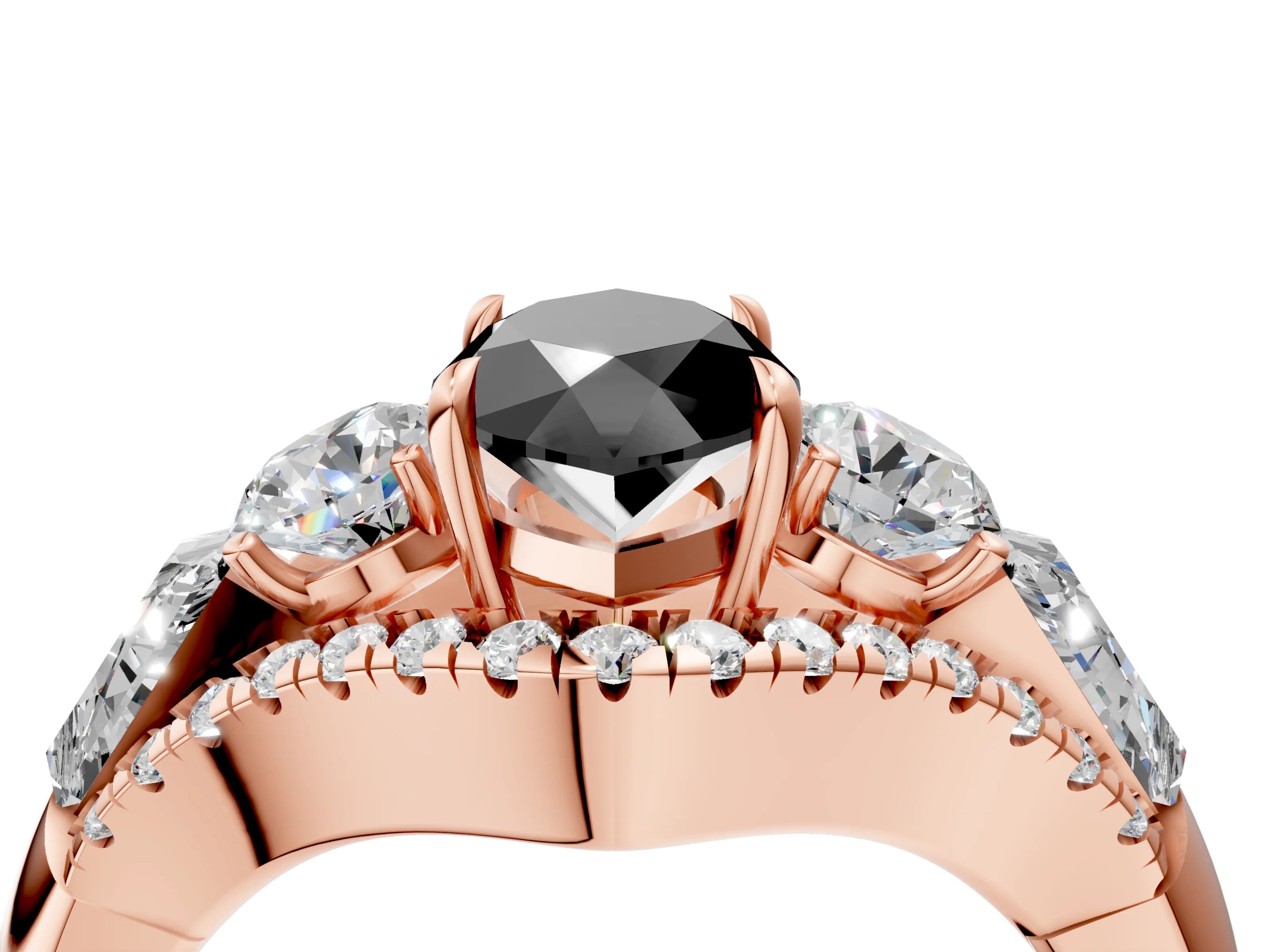 Rose gold Three-Stone Fancy Black Marquise Cut Diamond Engagement Ring with Pave Band and Prong Setting_4