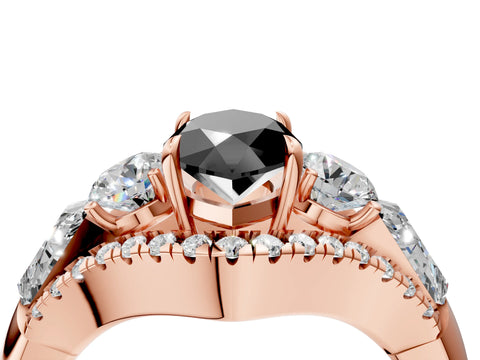 Rose gold Three-Stone Fancy Black Marquise Cut Diamond Engagement Ring with Pave Band and Prong Setting_4