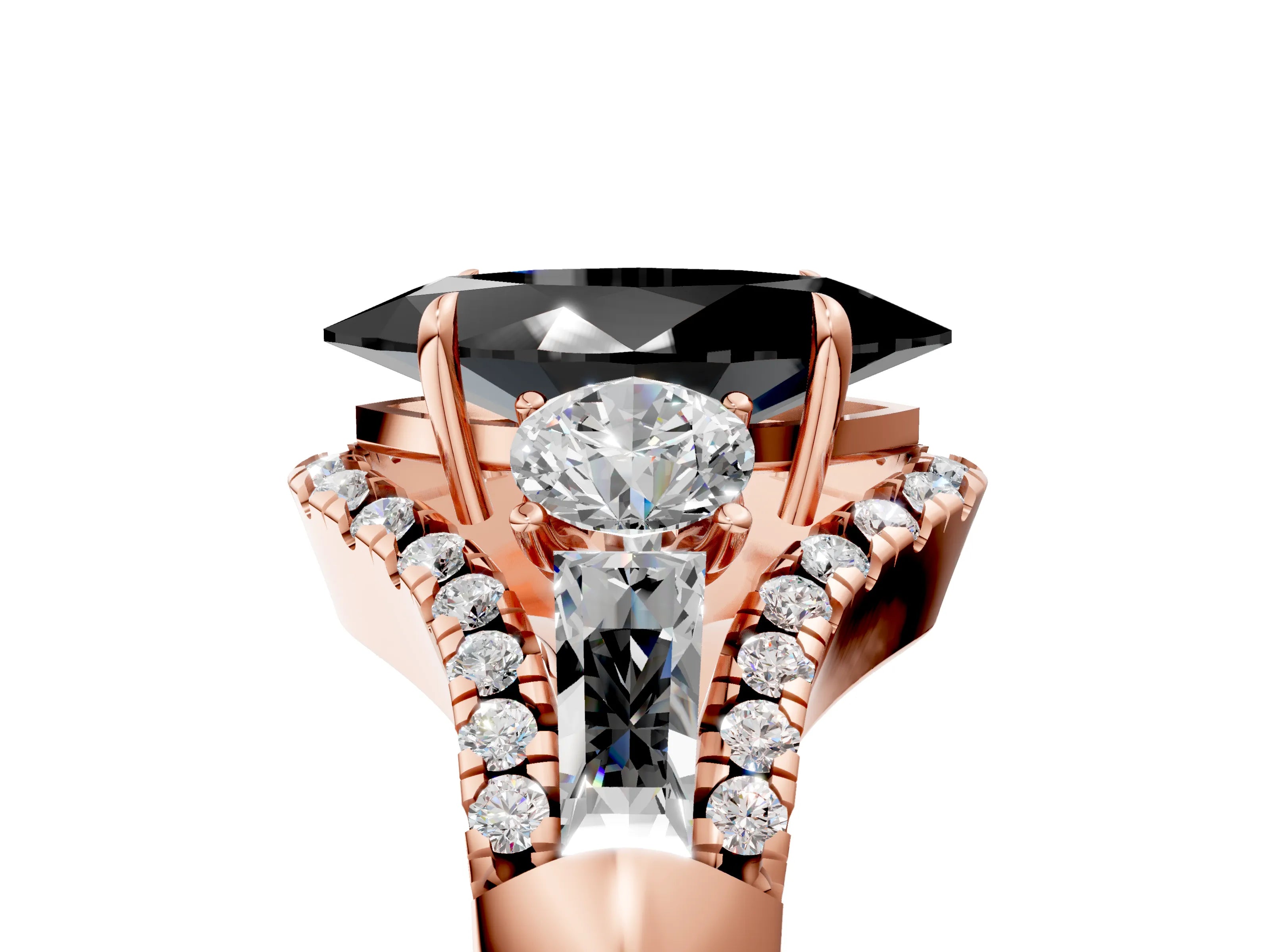 Rose gold Three-Stone Fancy Black Marquise Cut Diamond Engagement Ring with Pave Band and Prong Setting_5